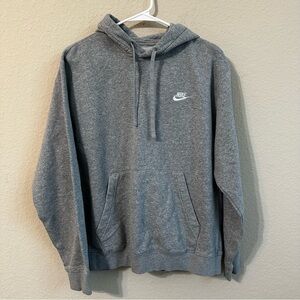 Nike Hoodie Gray Pullover Hooded Sweatshirt Front Pocket Long Sleeves Swish Logo